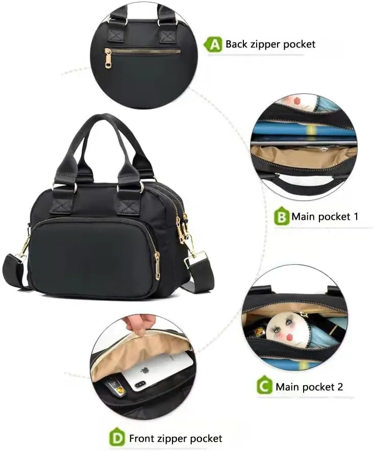 Nylon Shoulder Handbags for Women, Waterproof Multi Lightweight Pocket Purses and Cross-body Bags.