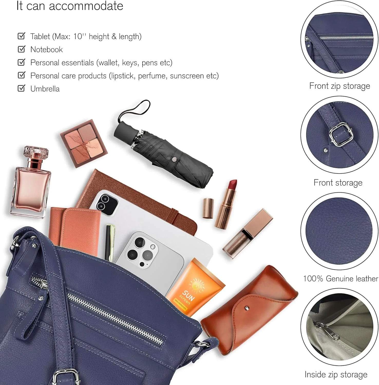 Oak Leathers Leather Crossbody Bag For Women With Adjustable Sling Strap - Medium Size Crossover Shoulder Handbag Purse