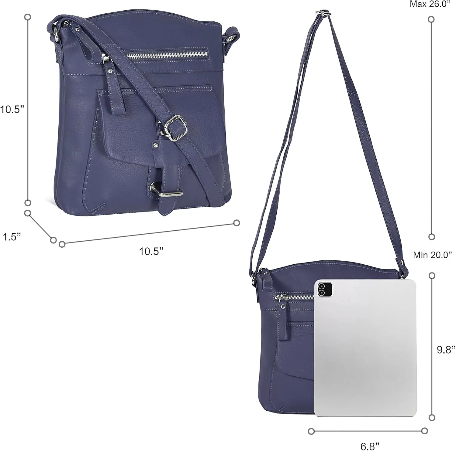 Oak Leathers Leather Crossbody Bag For Women With Adjustable Sling Strap - Medium Size Crossover Shoulder Handbag Purse
