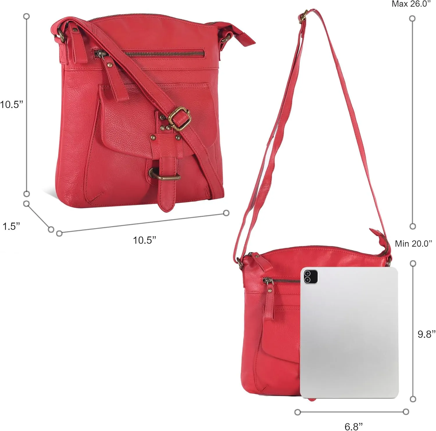 Oak Leathers Leather Crossbody Bag For Women With Adjustable Sling Strap - Medium Size Crossover Shoulder Handbag Purse