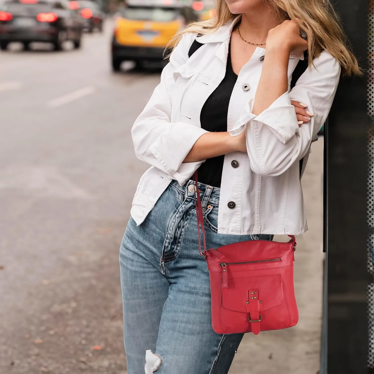 Oak Leathers Leather Crossbody Bag For Women With Adjustable Sling Strap - Medium Size Crossover Shoulder Handbag Purse