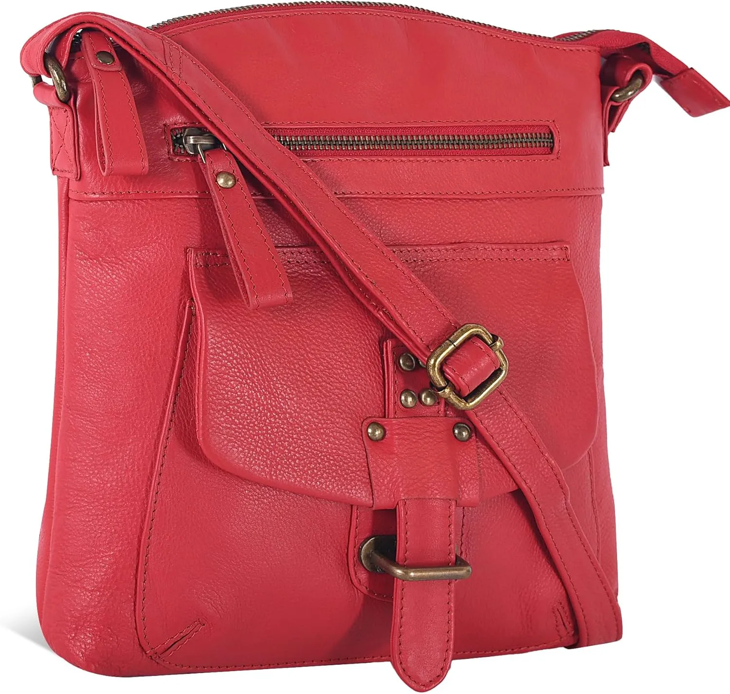 Oak Leathers Leather Crossbody Bag For Women With Adjustable Sling Strap - Medium Size Crossover Shoulder Handbag Purse