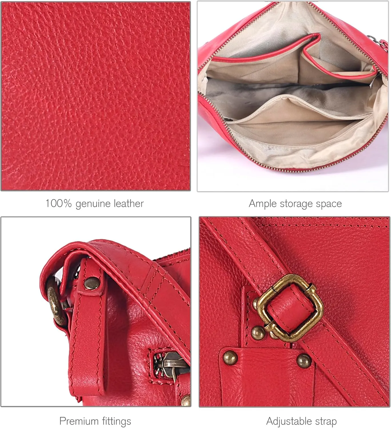 Oak Leathers Leather Crossbody Bag For Women With Adjustable Sling Strap - Medium Size Crossover Shoulder Handbag Purse