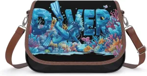 Ocean Scuba Diver Women‘s Crossbody Bags Fashion Message Shoulder Handbag with Adjustable Strap for Travel Office