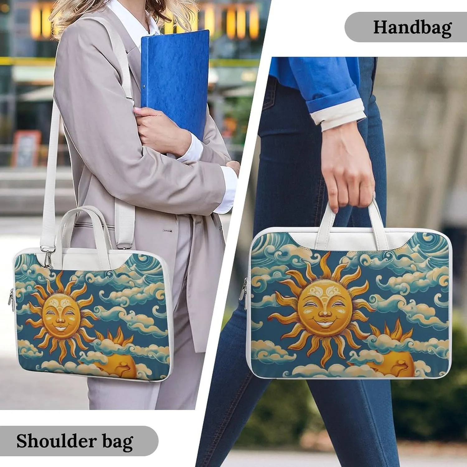 Ocean Sunrise Faces Laptop Tote Bag Waterproof Computer Carrying Case Business Office Briefcase