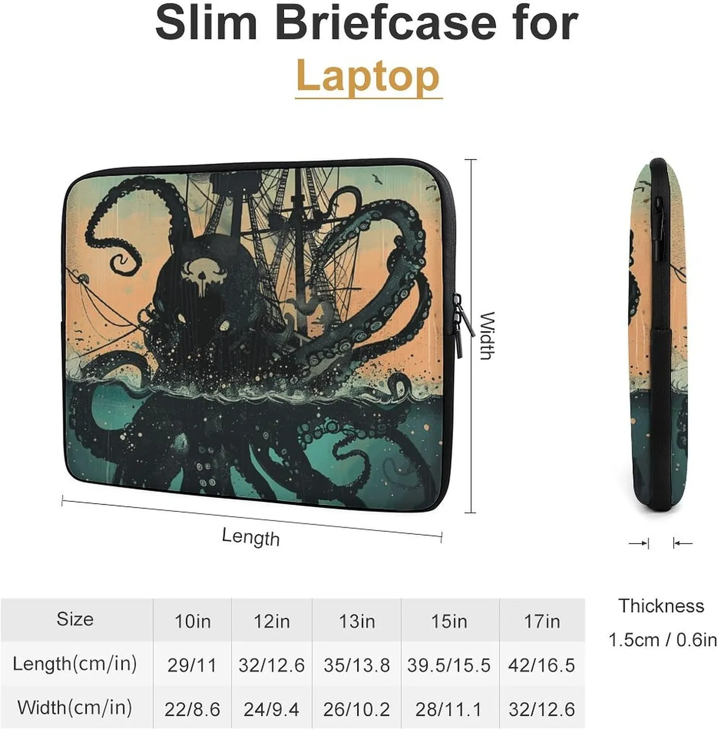 Octopus Monster Laptop Sleeve 13/15 Inch Durable Briefcase Cover Shockproof Protective Case Handbags Portable Laptop Bag