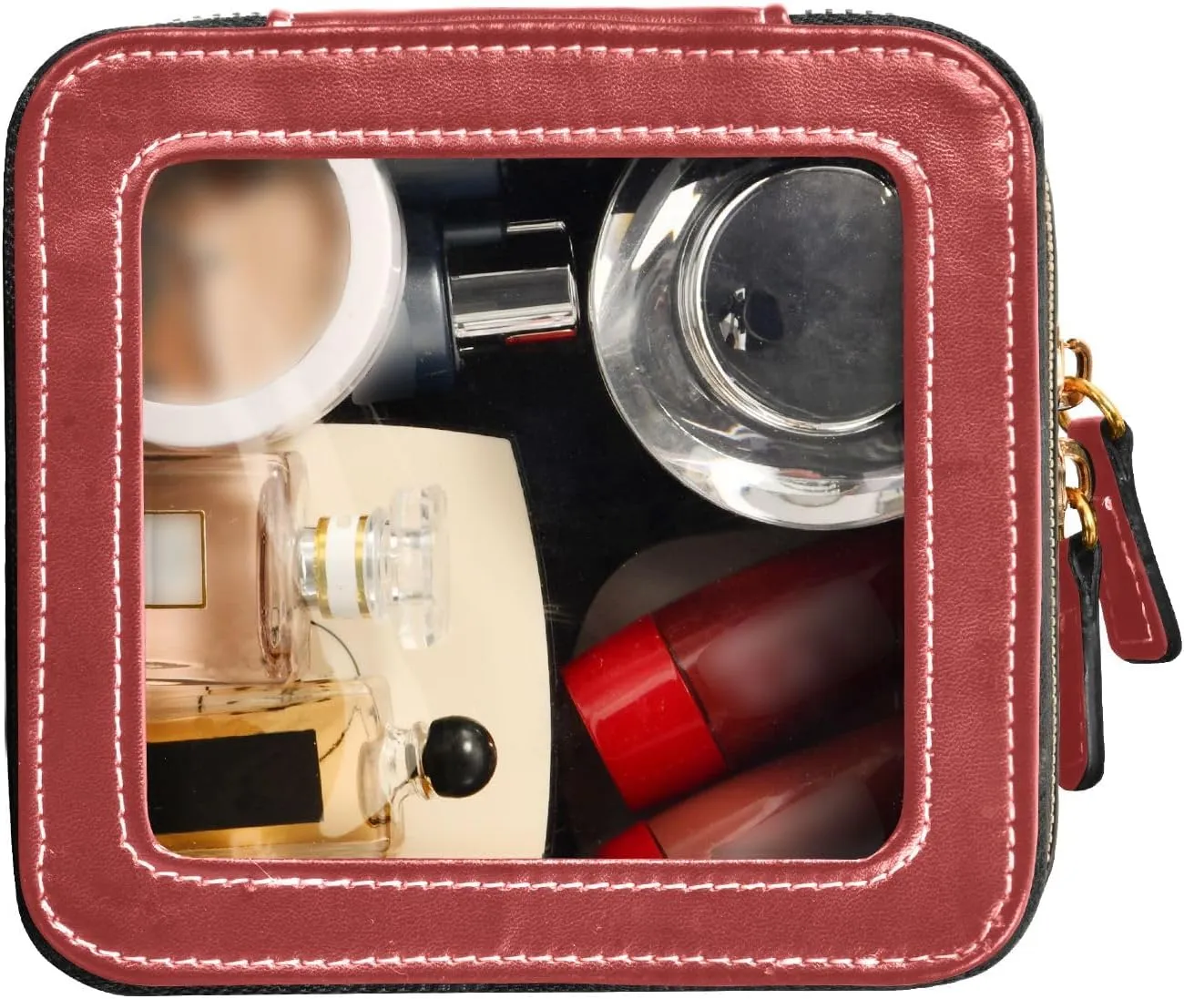 ODAWA Clear Toiletry Bag Brown Leather Organizer Bags Car Makeup Organizer 5.1'' x 4.7'' x 2.2''