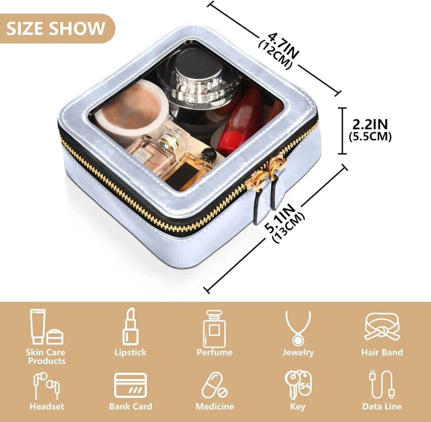 ODAWA Periwinkle Clear Cosmetic Bags Travel Make up Bag with Clear Window Clear Makeup Bag for Car