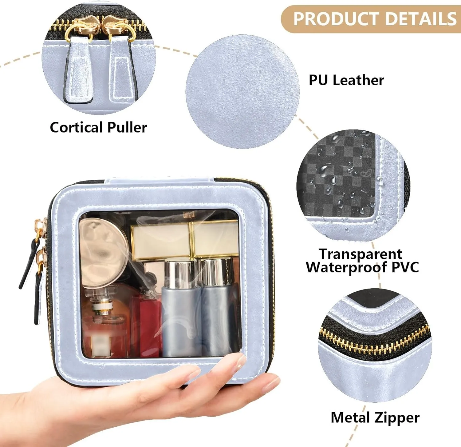 ODAWA Periwinkle Clear Cosmetic Bags Travel Make up Bag with Clear Window Clear Makeup Bag for Car