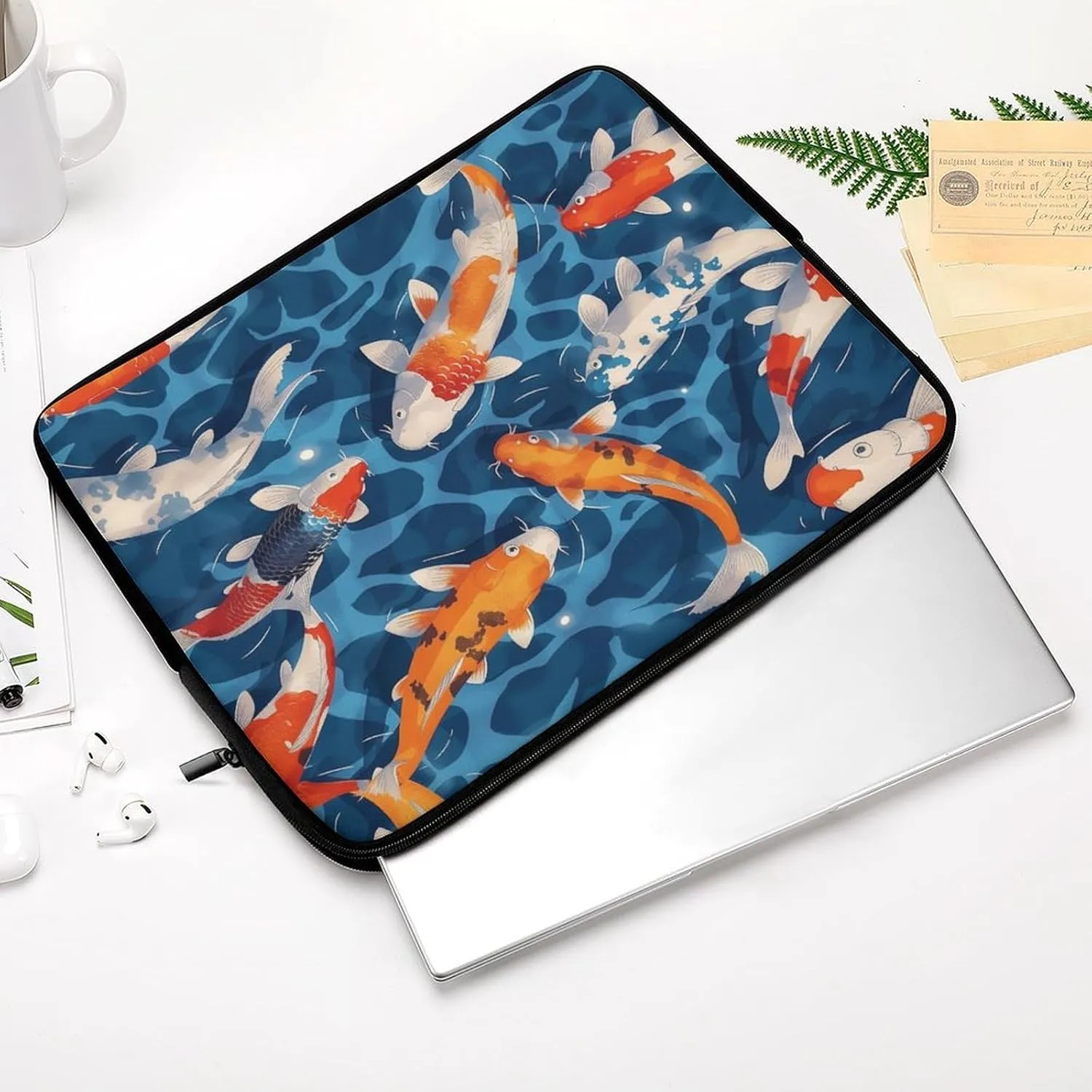 Oil Painting Pond Koi Laptop Sleeve 13/15 Inch Durable Briefcase Cover Shockproof Protective Case Handbags Portable Laptop Bag