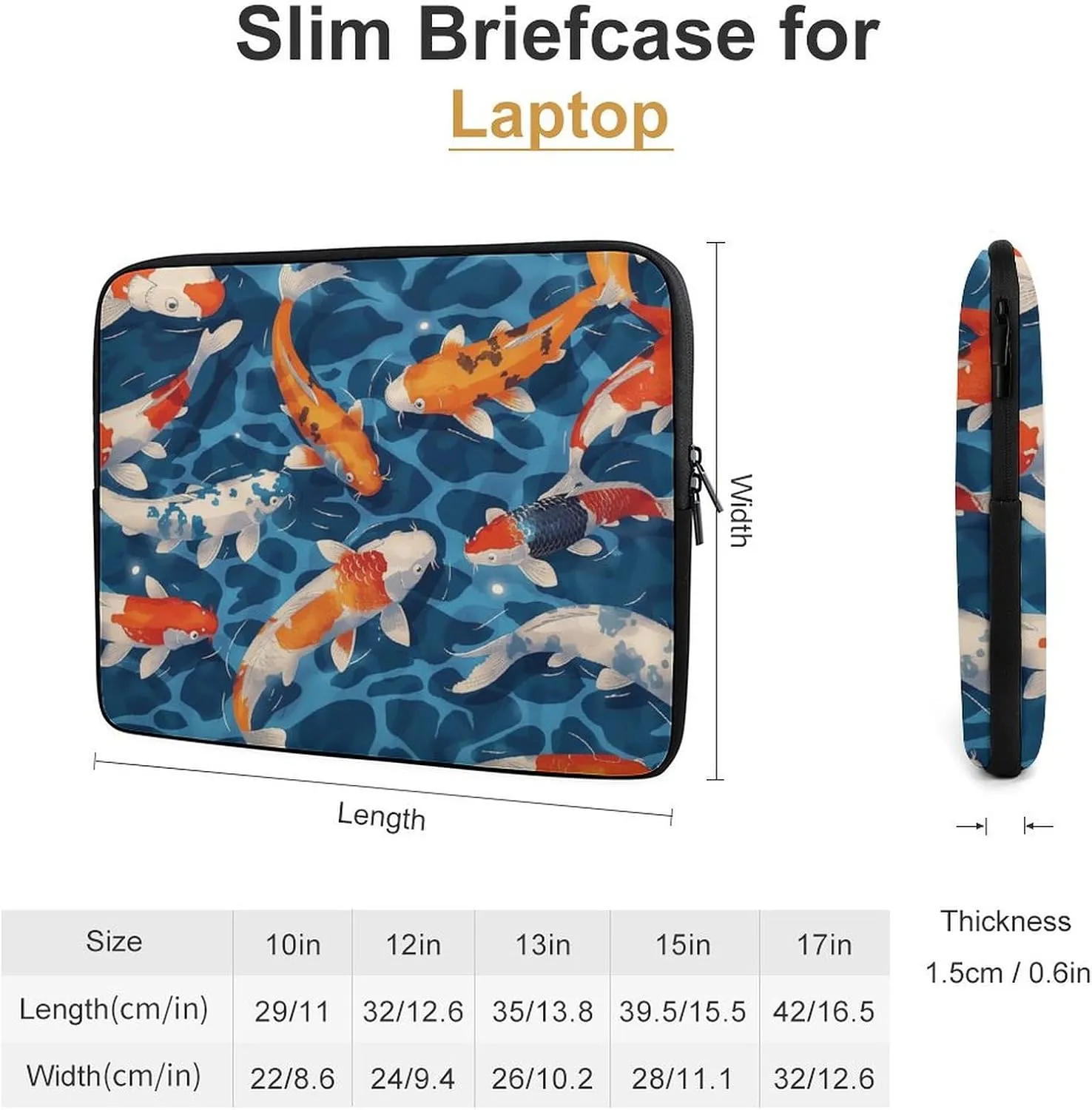 Oil Painting Pond Koi Laptop Sleeve 13/15 Inch Durable Briefcase Cover Shockproof Protective Case Handbags Portable Laptop Bag