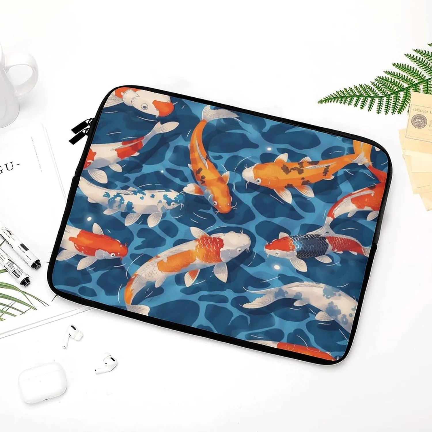 Oil Painting Pond Koi Laptop Sleeve 13/15 Inch Durable Briefcase Cover Shockproof Protective Case Handbags Portable Laptop Bag