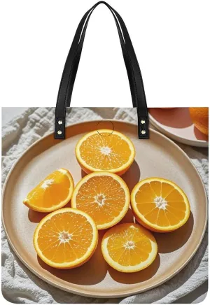 Orange Slices Tote Bag Leather Handbag Shopper Purse Shoulder Bag for Women Office Laptop Bag Gift