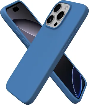 ORNARTO Compatible with iPhone 16 Pro Case 6.3", Slim Liquid Silicone 3 Layers Soft Gel Rubber Shockproof Protective Case with Anti-Scratch Microfiber Lining-Blue