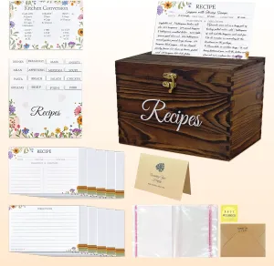 OurWarm Wooden Recipe Box with Cards and Dividers, 5x7 Recipe Box to Write in Your Own Recipes, Gift for Housewarming Grandma Mom Wedding Bridal Shower, Includes 100 4x6 Recipe Cards and 16 Dividers