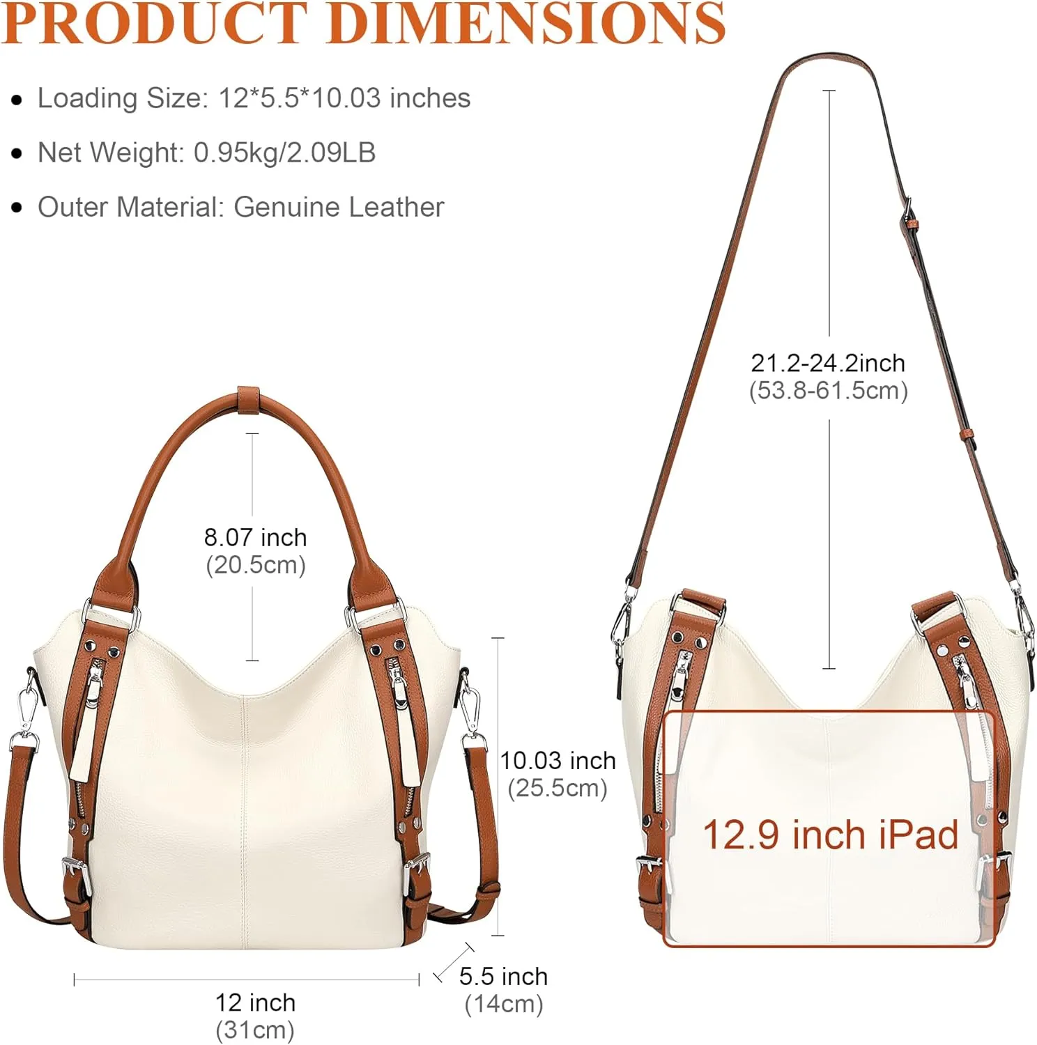 Over Earth Genuine Leather Handbags for Women Hobo Shoulder Bags Ladies Tote Bag