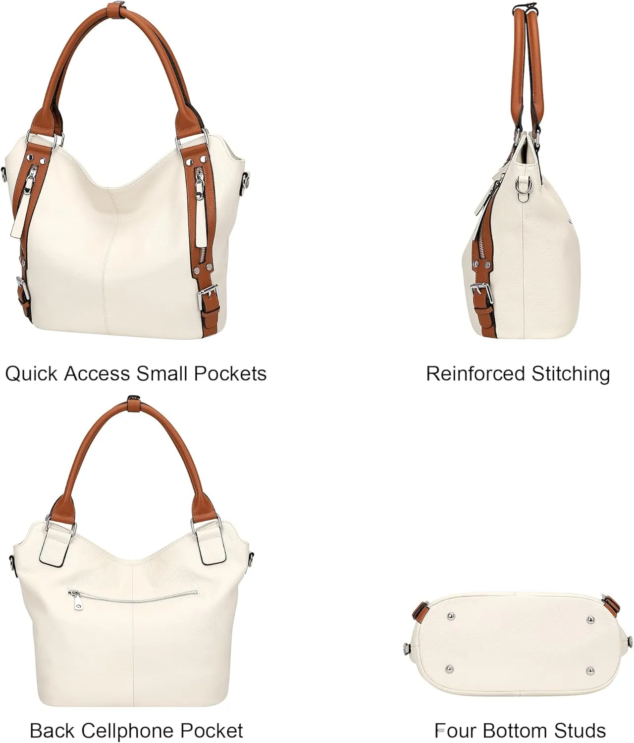 Over Earth Genuine Leather Handbags for Women Hobo Shoulder Bags Ladies Tote Bag