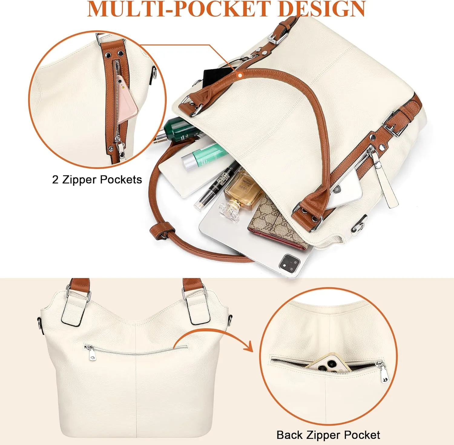 Over Earth Genuine Leather Handbags for Women Hobo Shoulder Bags Ladies Tote Bag