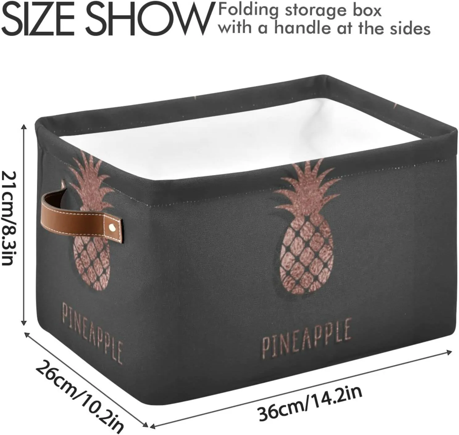 Oyihfvs Gold Glittering Rose Pineapple Glossy Exotic Fruit on Dark Brown 2 PC Rectangle Storage Basket Collapsible Fabric with Leather Handles Bag Organizer Clothes for Home Bedroom 15 x 11 x 9.5 in