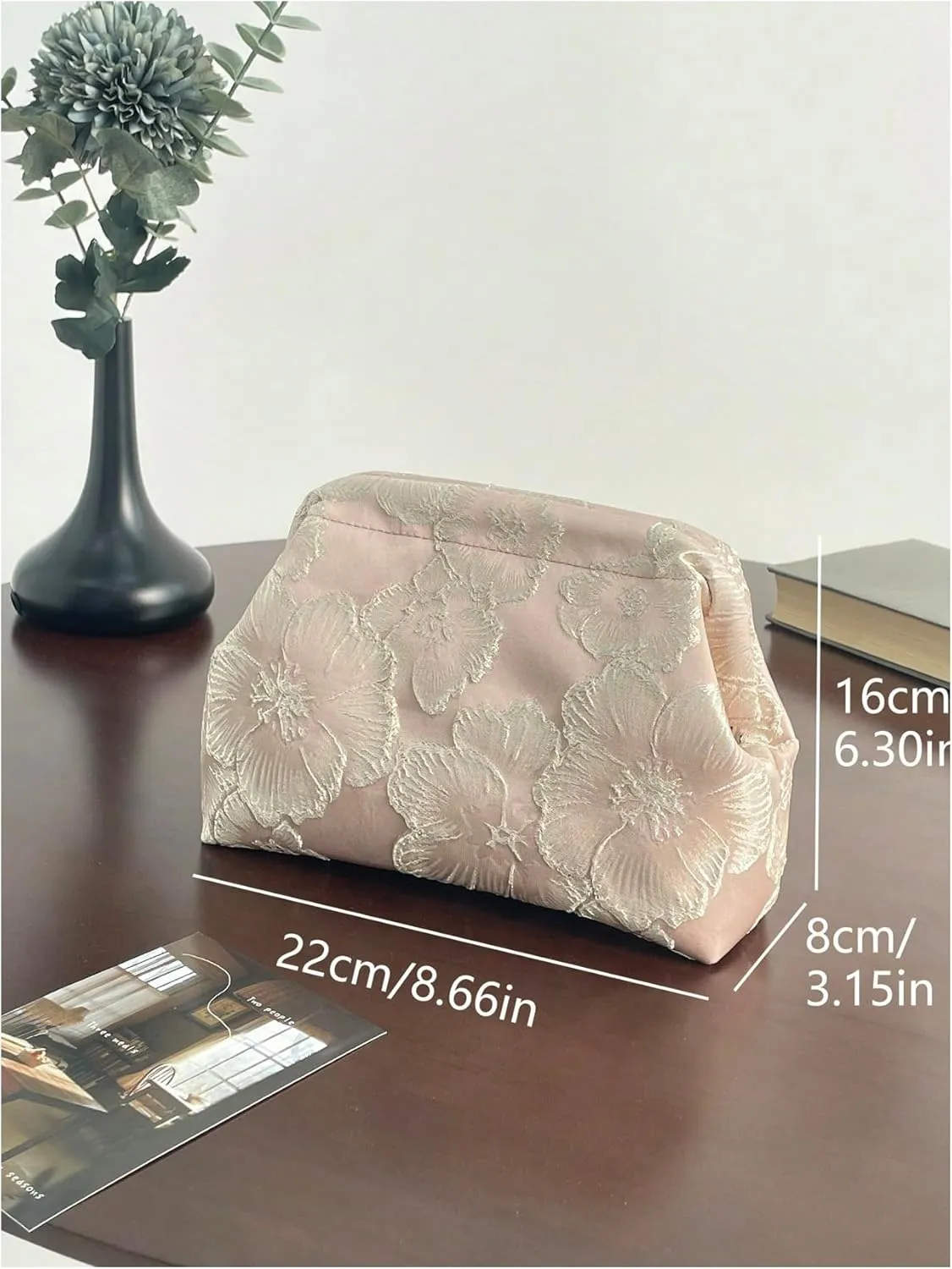 OYOANGLE Women's Flower Embroidery Clutch Purse Kiss Lock Shoulder Bags Evening Handbag