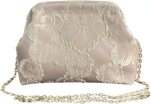 OYOANGLE Women's Flower Embroidery Clutch Purse Kiss Lock Shoulder Bags Evening Handbag