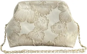 OYOANGLE Women's Flower Embroidery Clutch Purse Kiss Lock Shoulder Bags Evening Handbag