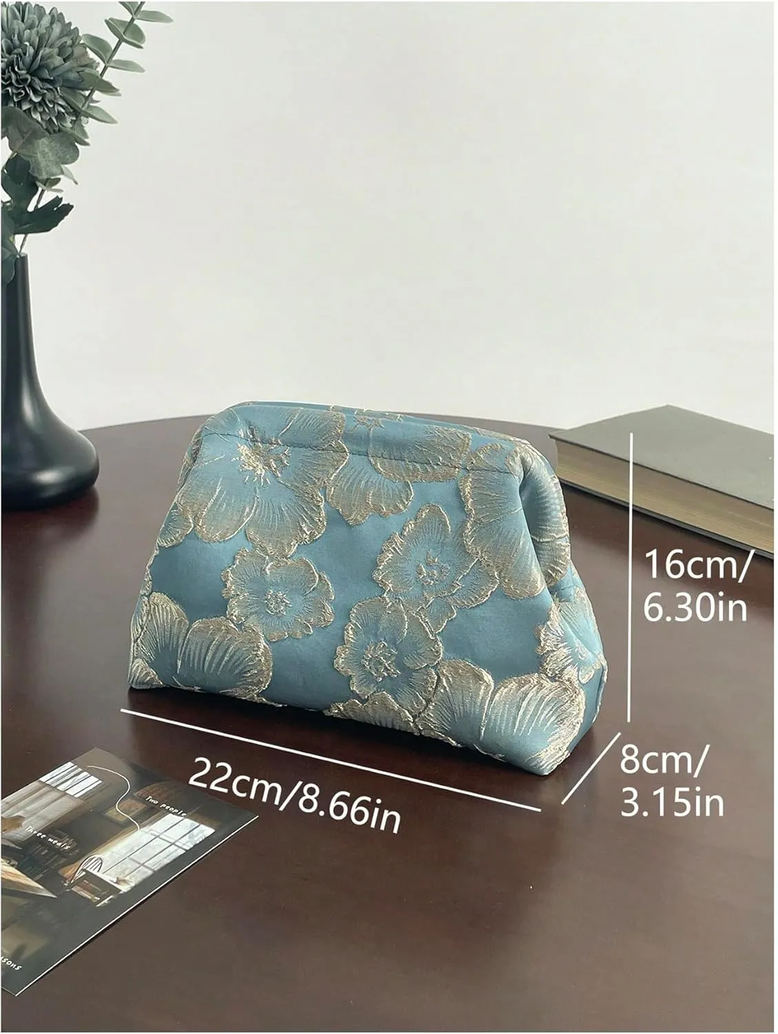 OYOANGLE Women's Flower Embroidery Clutch Purse Kiss Lock Shoulder Bags Evening Handbag