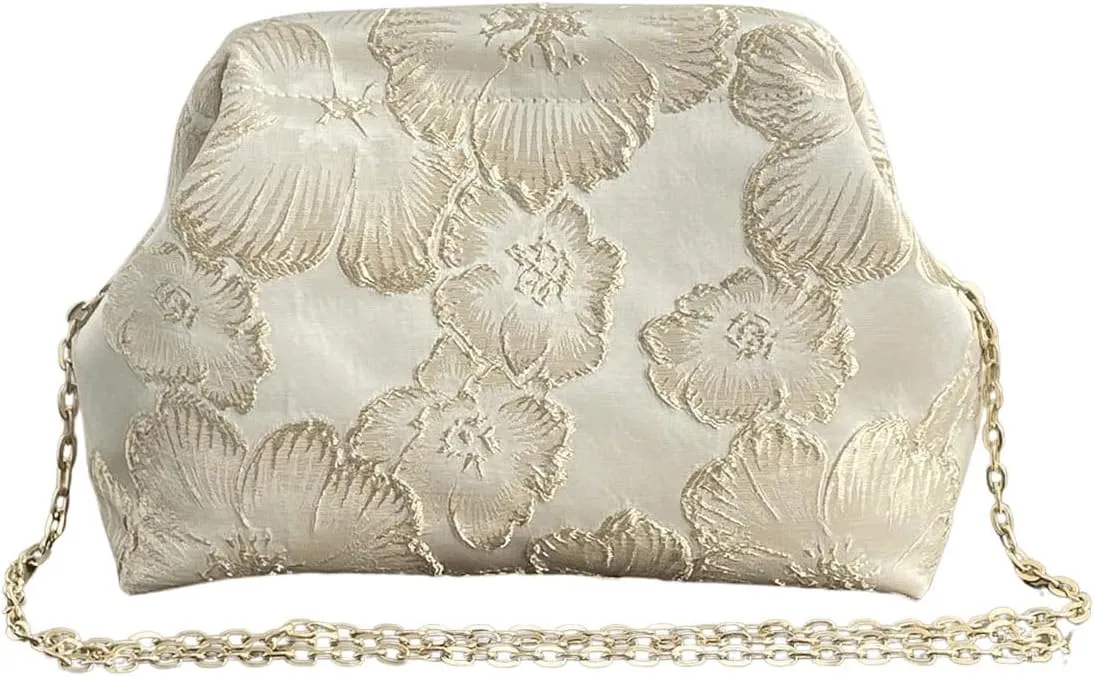 OYOANGLE Women's Flower Embroidery Clutch Purse Kiss Lock Shoulder Bags Evening Handbag