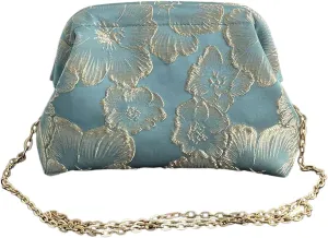 OYOANGLE Women's Flower Embroidery Clutch Purse Kiss Lock Shoulder Bags Evening Handbag