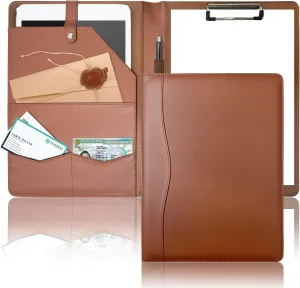 Padfolio Portfolio Binder, Leather Clipboard Folder Briefcase Loose-Leaf Binder with Cover A4 Brown Folder with Pockets Resume Folder for Business School Office Meeting Men Women's Business Folder
