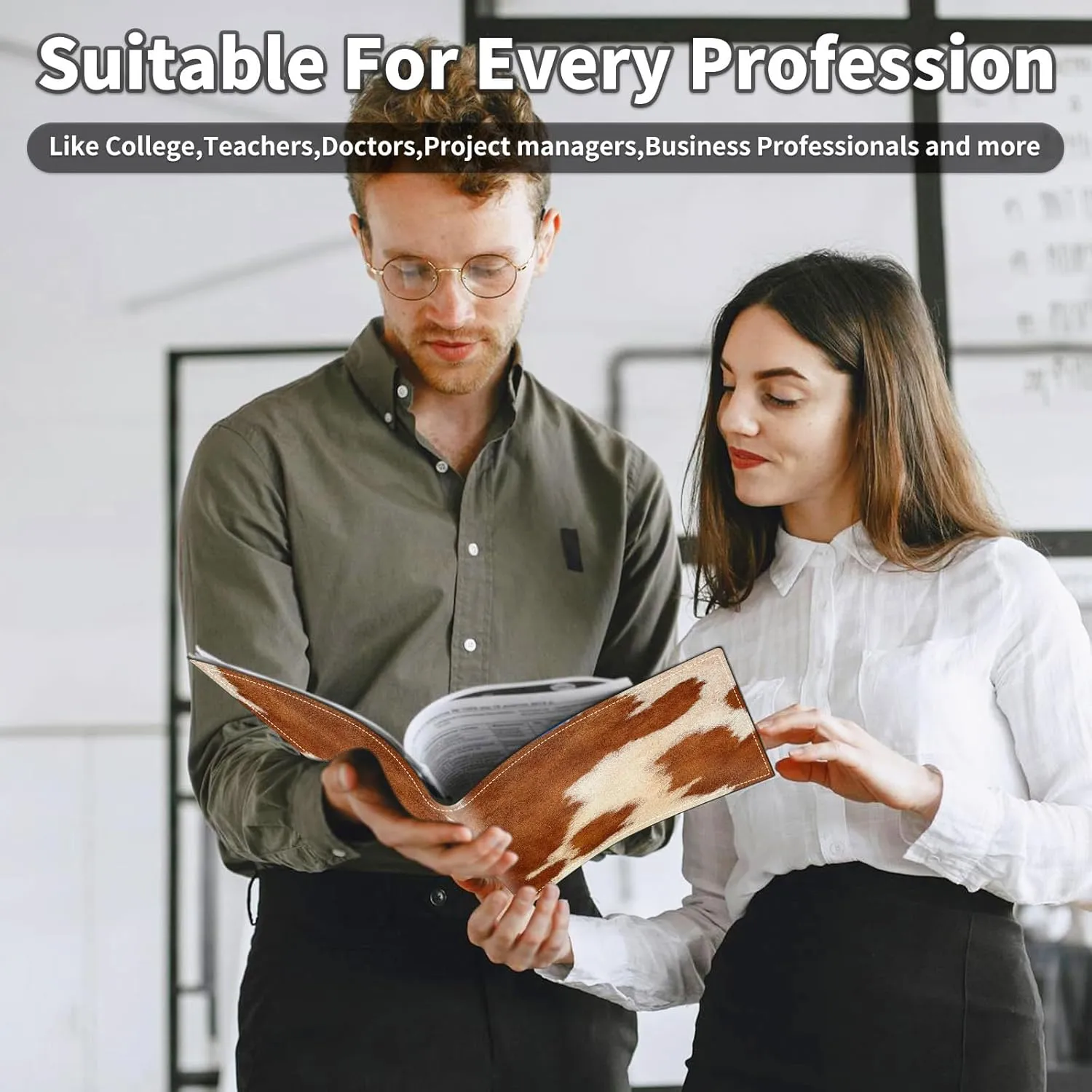 Padfolio/Portfolio Folder Clipboard,Cow Hide Animal Print Brown Personalized Leather Portfolio Padfolio for Men Women W/Resume Document Organizer Letter Size A4 Writing Pad Business Card Holders