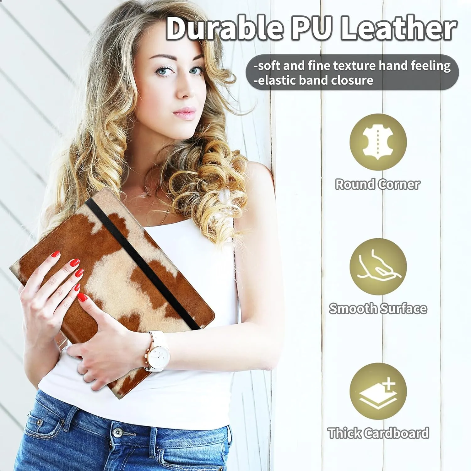 Padfolio/Portfolio Folder Clipboard,Cow Hide Animal Print Brown Personalized Leather Portfolio Padfolio for Men Women W/Resume Document Organizer Letter Size A4 Writing Pad Business Card Holders