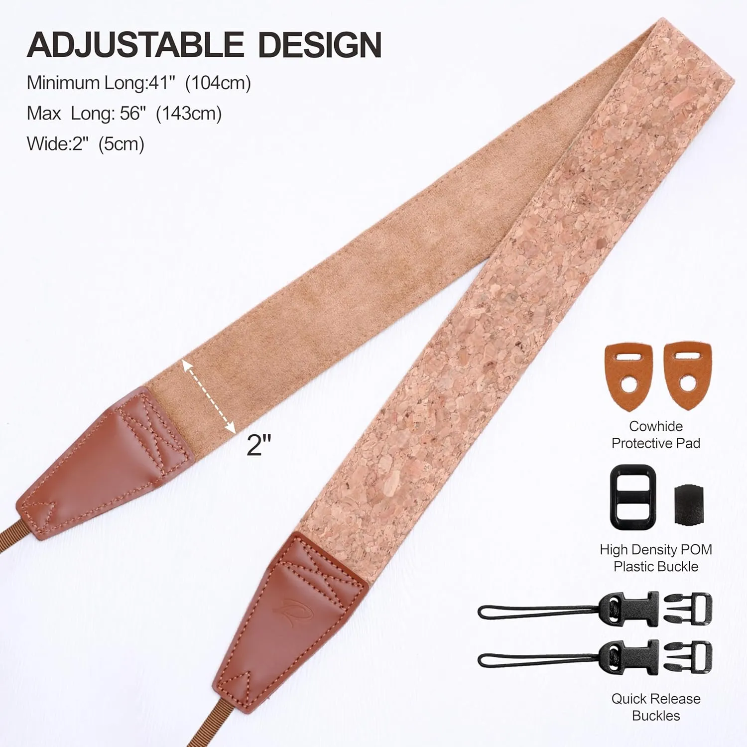 Padwa Lifestyle Cork Camera Strap -2" Top Layer Cowhide Head Camera Straps for Photographers,Natural Log Crackle Art Impressionist Style,Soft Chamois Velvet Padded Strap Quick Release fits All Cameras