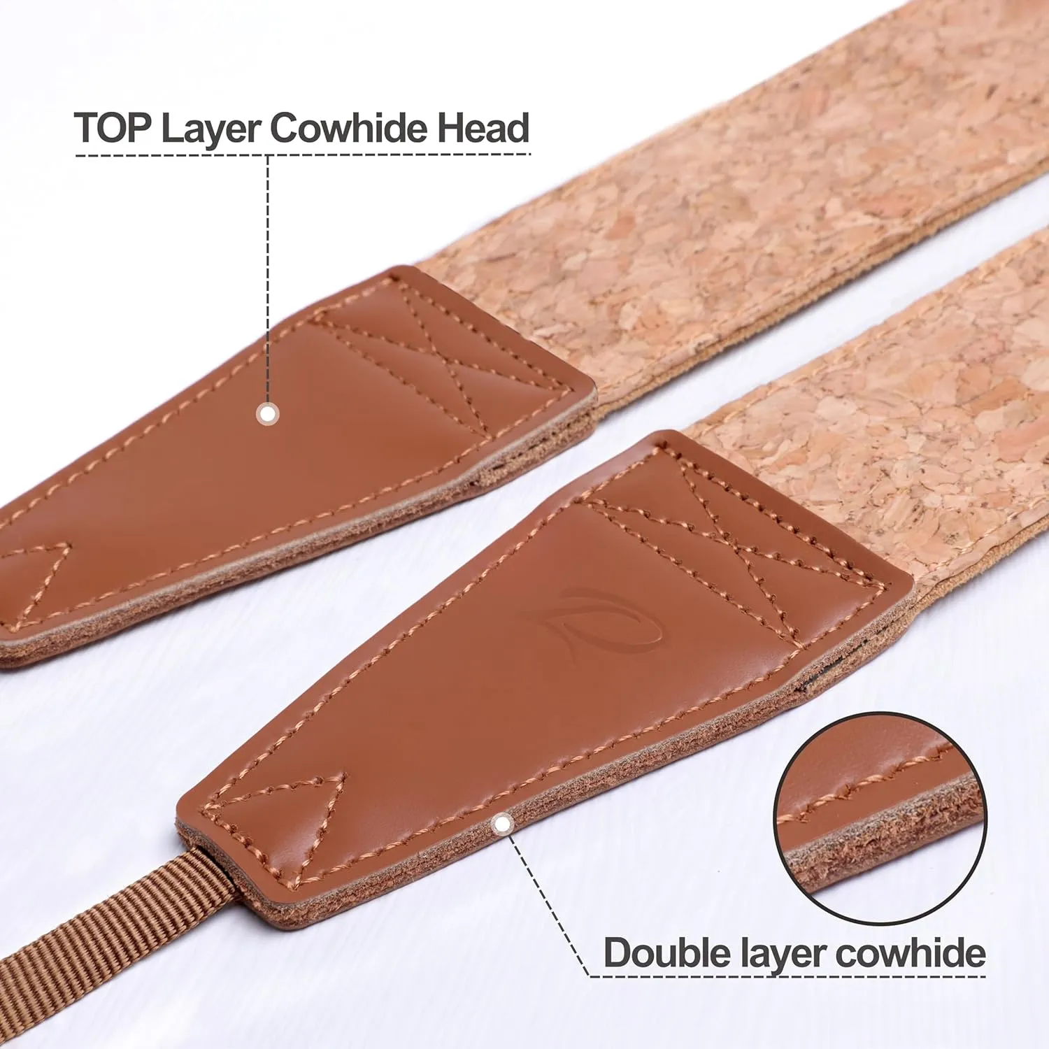 Padwa Lifestyle Cork Camera Strap -2" Top Layer Cowhide Head Camera Straps for Photographers,Natural Log Crackle Art Impressionist Style,Soft Chamois Velvet Padded Strap Quick Release fits All Cameras