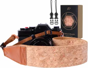 Padwa Lifestyle Cork Camera Strap -2" Top Layer Cowhide Head Camera Straps for Photographers,Natural Log Crackle Art Impressionist Style,Soft Chamois Velvet Padded Strap Quick Release fits All Cameras
