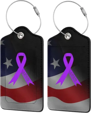 Pancreatic Cancer Survivor Awareness Ribbon 2 Leather Luggage Tags for Bags Gifts for Men Women4