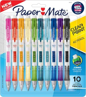 Paper Mate Clearpoint Mechanical Pencils 0.7mm, HB #2 Pencil Lead, Twist Jumbo Erasers, Assorted Barrel Colors, 10 Count - Back to School Supplies for Teachers & Students, Homework, Note-Taking