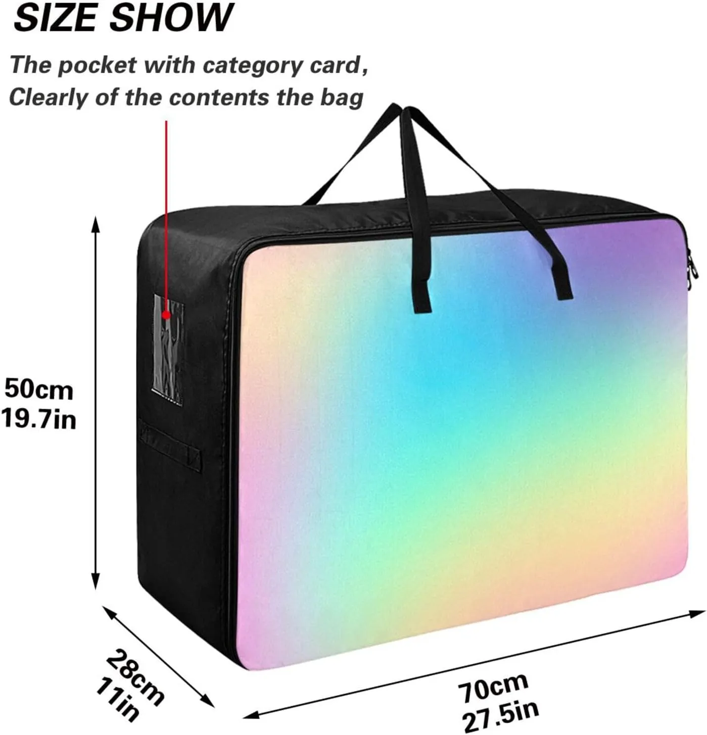 Pastel Rainbow Gradient Storage Bags, 27.5x19.7x11 In, Reusable and Sustainable Zippered Storage Bags for Moving Essential