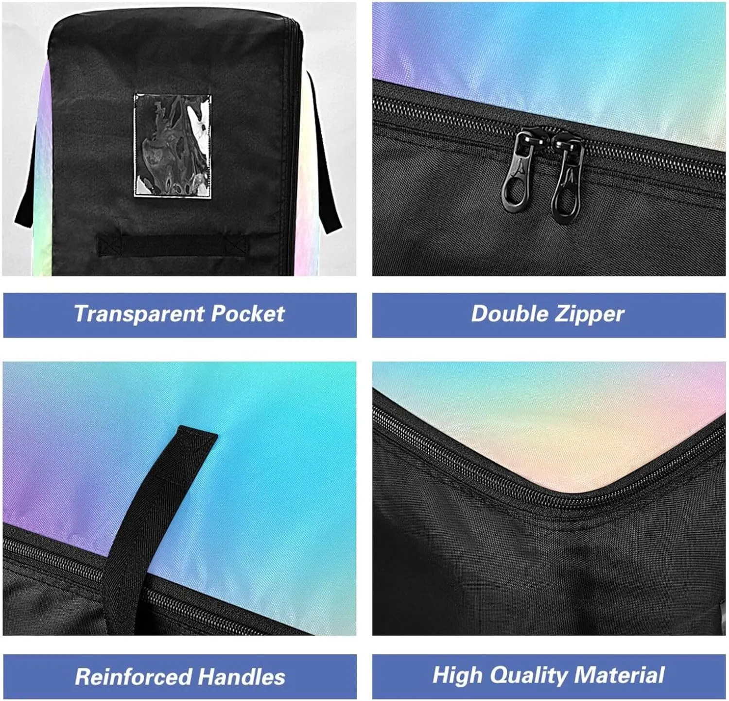 Pastel Rainbow Gradient Storage Bags, 27.5x19.7x11 In, Reusable and Sustainable Zippered Storage Bags for Moving Essential