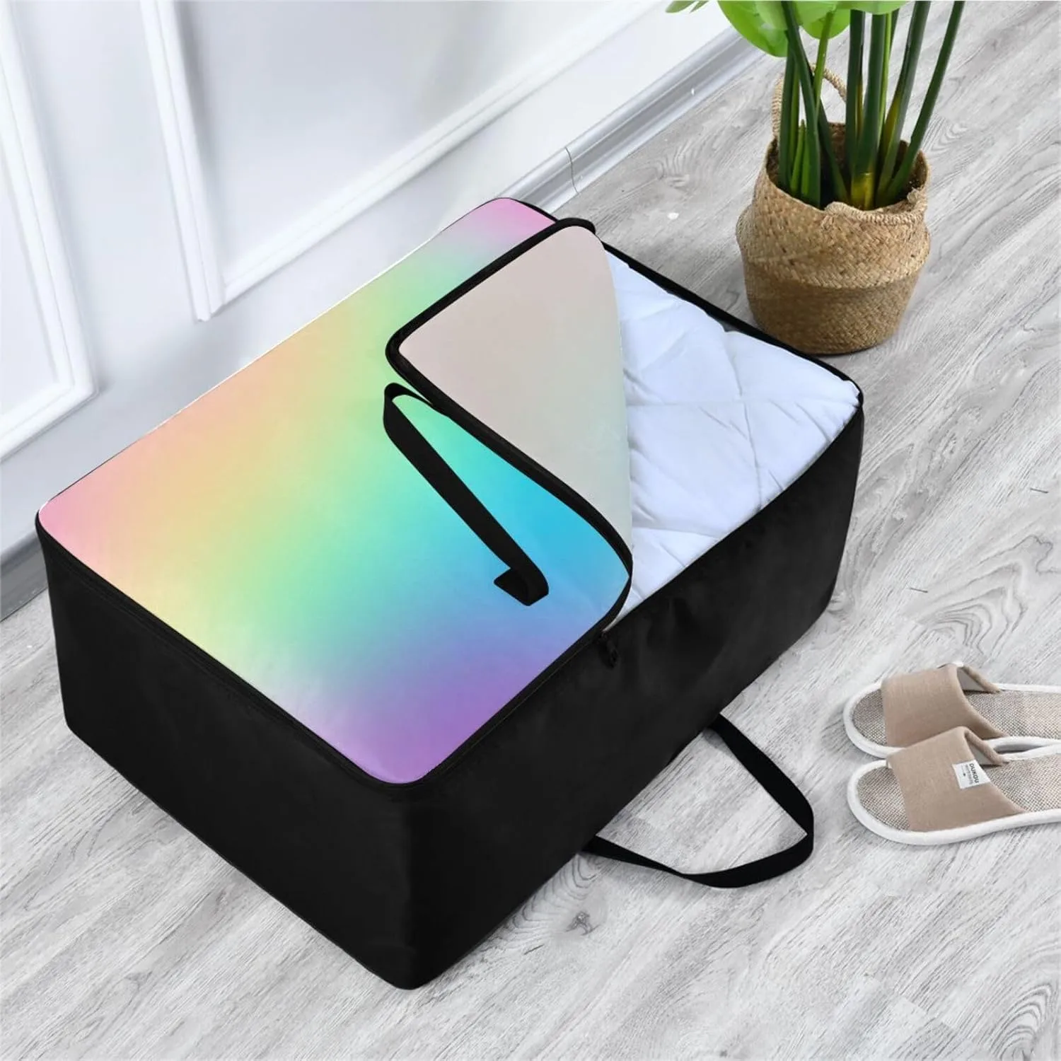Pastel Rainbow Gradient Storage Bags, 27.5x19.7x11 In, Reusable and Sustainable Zippered Storage Bags for Moving Essential