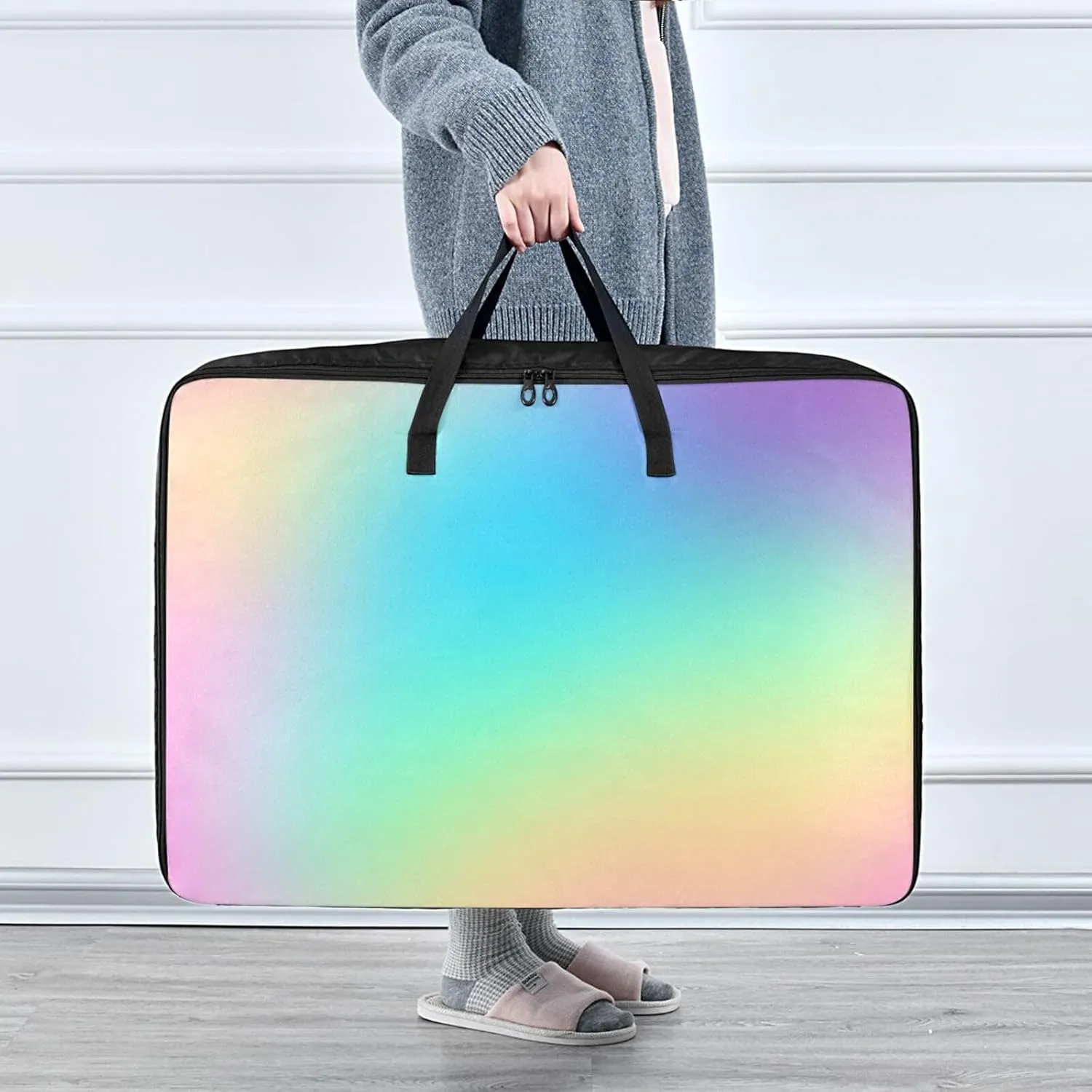 Pastel Rainbow Gradient Storage Bags, 27.5x19.7x11 In, Reusable and Sustainable Zippered Storage Bags for Moving Essential