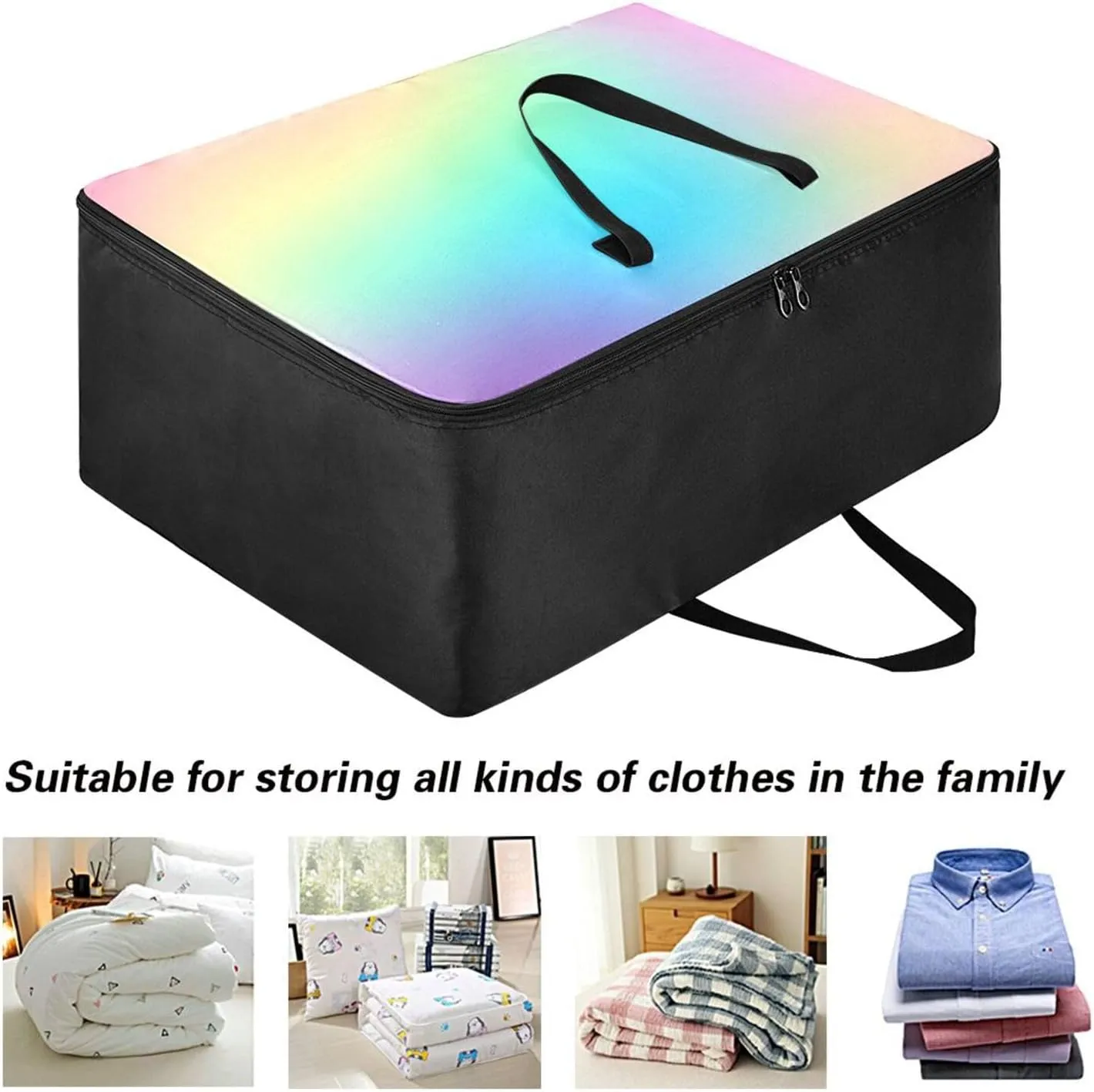 Pastel Rainbow Gradient Storage Bags, 27.5x19.7x11 In, Reusable and Sustainable Zippered Storage Bags for Moving Essential