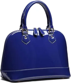 Patent Leather Dome Satchel Purse Zip-around Handbag Multi-Pocket Shoulder Bag Shiny Large Top-handle Shell Bag