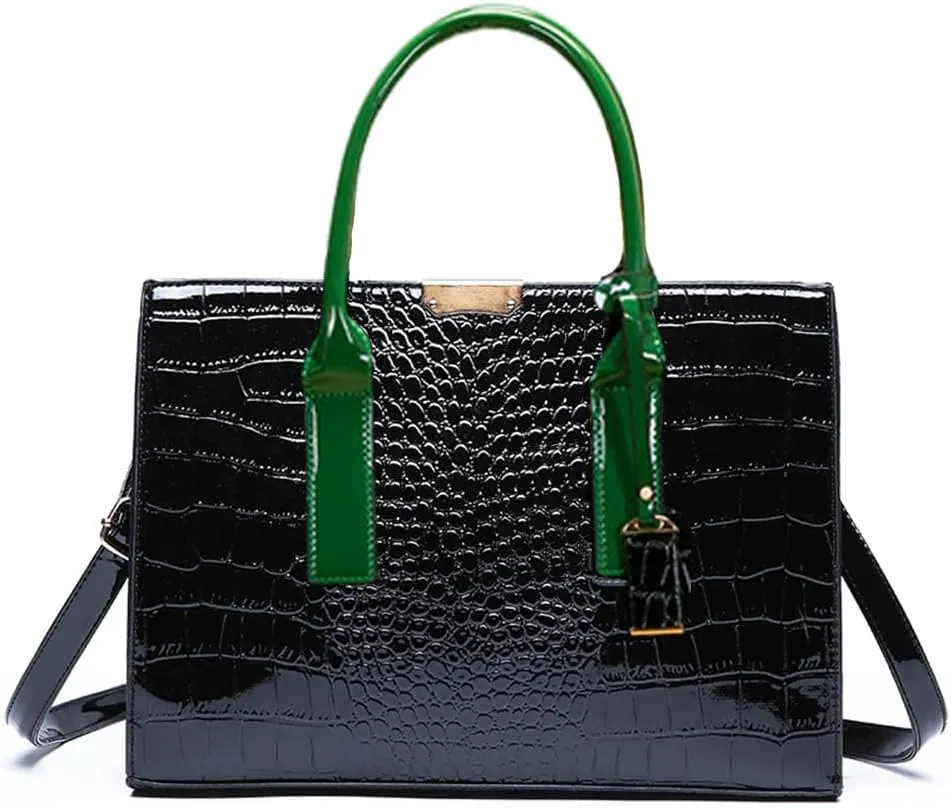 Patent Leather Tote Purse for Women Crocodile Print Glossy Shoulder Handbag Work Top-handle Satchel Crossbody Bag