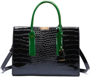 Patent Leather Tote Purse for Women Crocodile Print Glossy Shoulder Handbag Work Top-handle Satchel Crossbody Bag