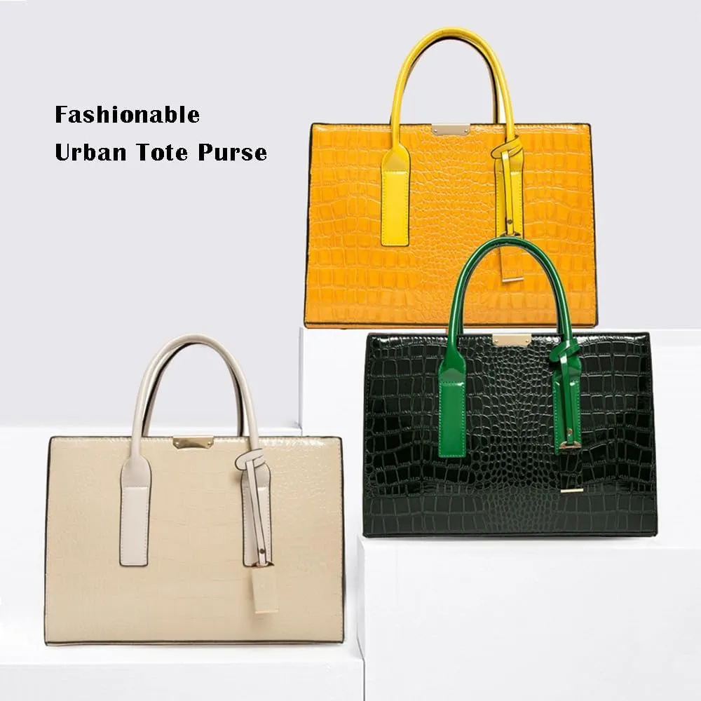 Patent Leather Tote Purse for Women Crocodile Print Glossy Shoulder Handbag Work Top-handle Satchel Crossbody Bag