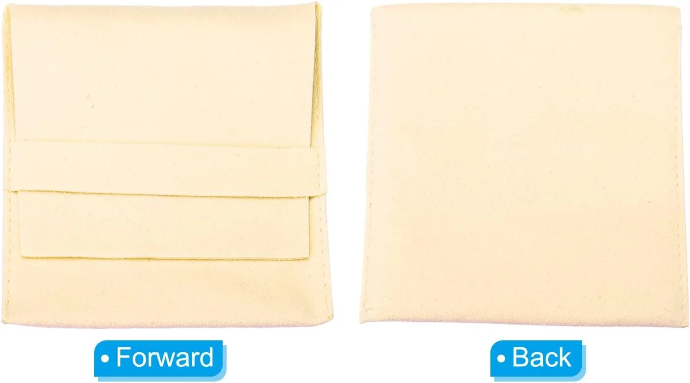 PATIKIL 10x10cm Jewelry Pouches with Band, 8 Pack Microfiber Portable Soft Storage Bags Packaging for Necklace Bracelet Earring Watch Rings Brooch, Beige
