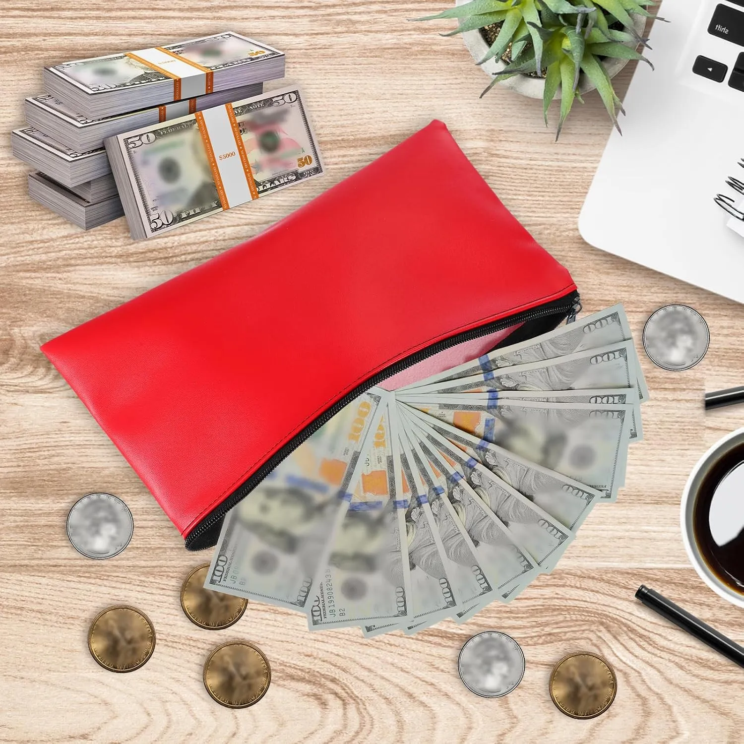 PATIKIL 11"x 6" Bank Deposit Bag, 8Pcs Money Bag Bank Bag Security Money Pouch Receipt Holder for Tickets Coin Makeup Cosmetics Bills, Bright Red