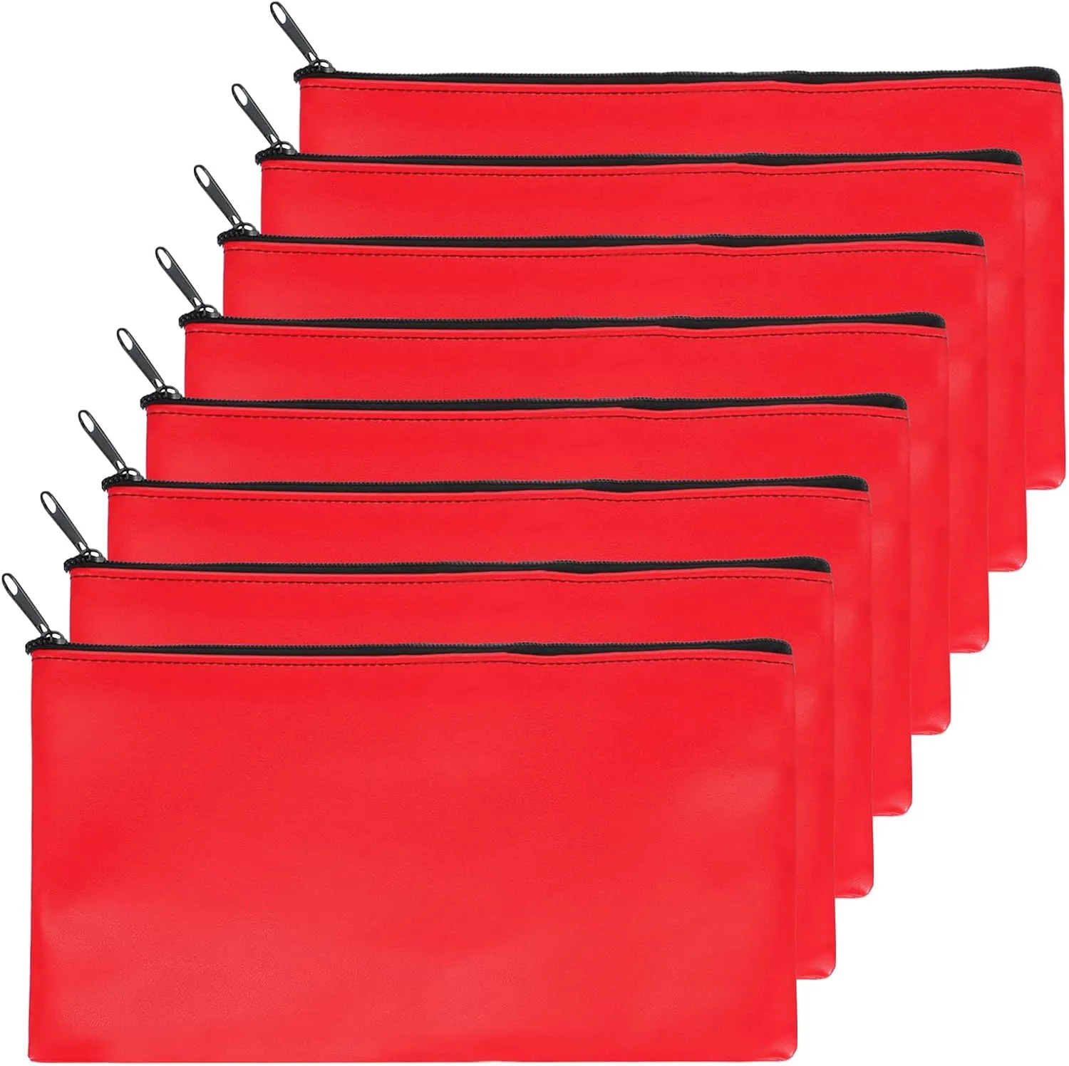 PATIKIL 11"x 6" Bank Deposit Bag, 8Pcs Money Bag Bank Bag Security Money Pouch Receipt Holder for Tickets Coin Makeup Cosmetics Bills, Bright Red