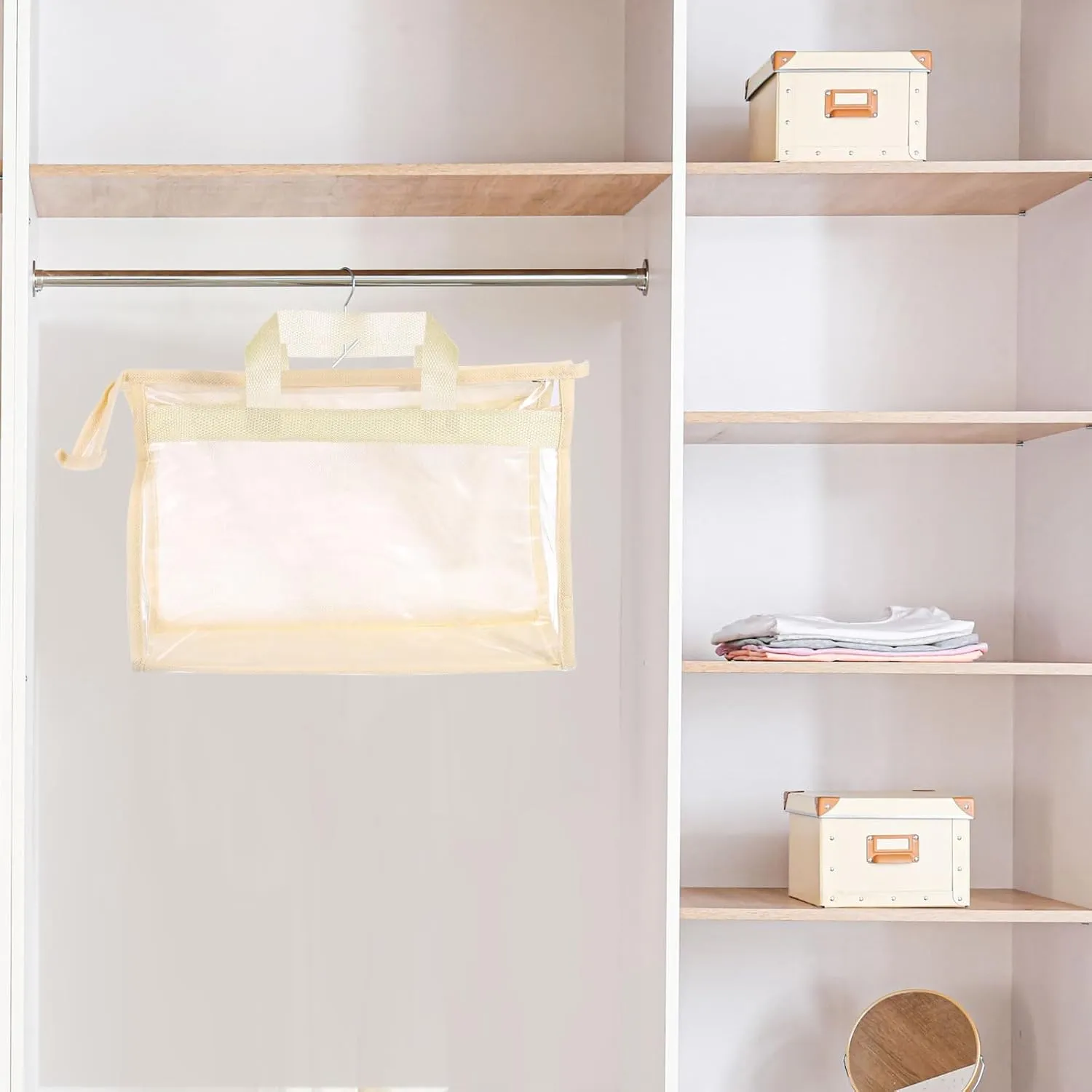 PATIKIL Handbag Dust Bags, Clear Purse Storage Organizer L Size PVC Dustproof Handbag Cover Transparent Purse Protector for Closet Rack Wardrobe, Pink